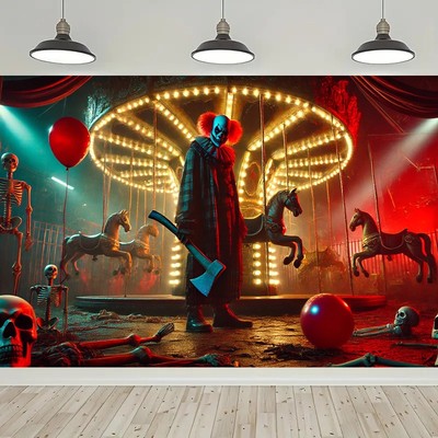 2D Backdrop Banner 1pc, The Clown Wanders Through The Circus In A Sinister Atmos