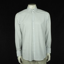 Mizzen Main Button Down Shirt Mens Medium White Plaid Striped Trim Fit Leeward