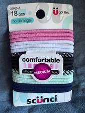 SCUNCI 18 PC PINK, GREEN, WHITE, BLACK HAIR TIES 32865-A MEDIUM HOLD - NEW