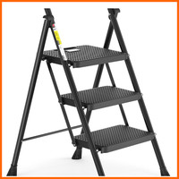 HBTower Trittleiter 3-Stufen Klappbar Mit Breitem Anti-Rutsch-Pedal Schwarz