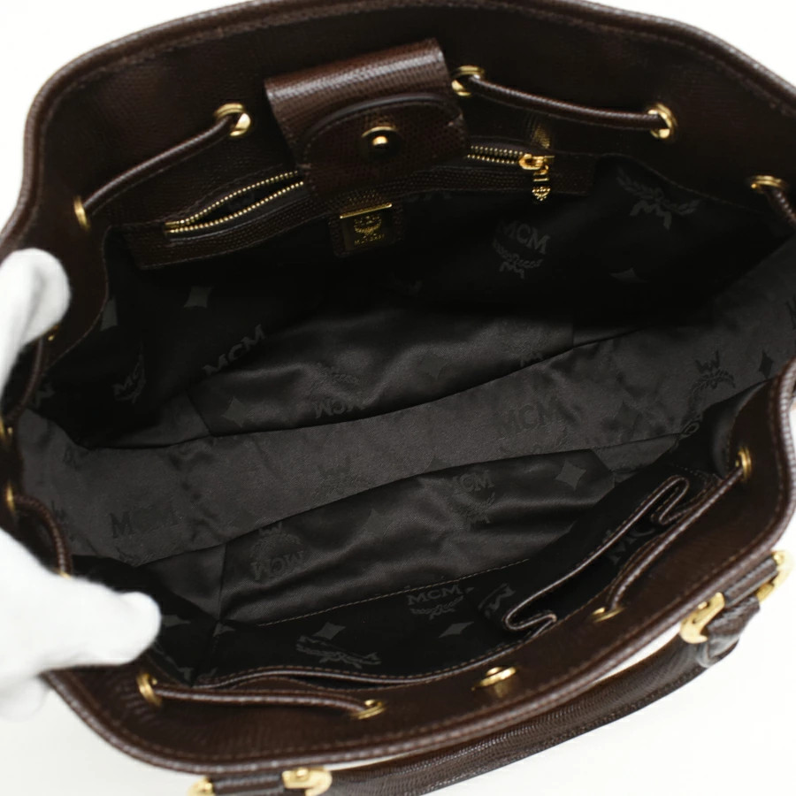 MCM Python Embossed Leather Handbag Brown 21in 32… - image 8