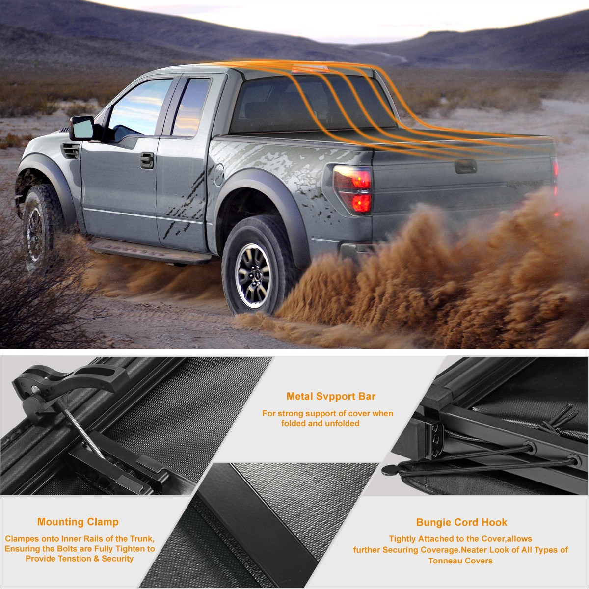 MIDOU AUTO Soft Tri-Fold Truck Bed Tonneau Cover | Compatible with 2019