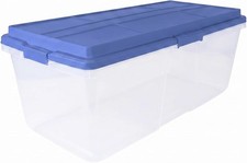 Blue 113 Quart Clear Stackable Plastic Storage Bin With Lid Secure Latches Heavy
