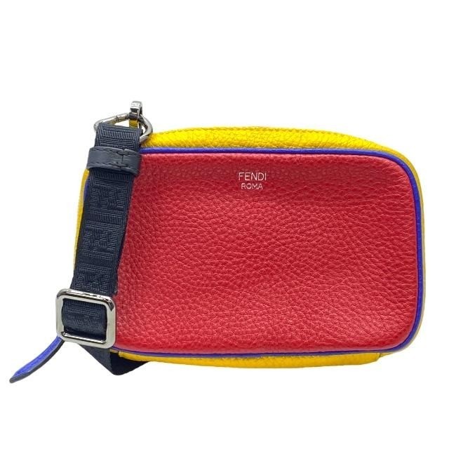 FENDI Mini Shoulder Bag in Leather with Logo - Red Yellow Blue Authentic 7AS122