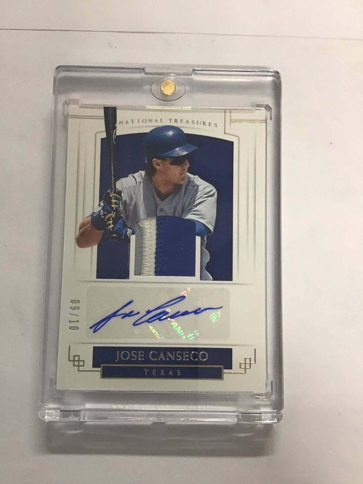 2018 Jose Canseco National Treasures Game Used Patch Auto # 09/10 Rangers RARE view 1