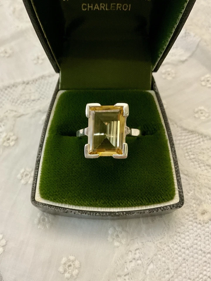 Art Déco CITRINE ARGENT MASSIF, ANCIENNE BAGUE, Élégant Design - Photo 2/4