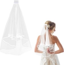 Short Wedding Bridal Veil with Comb, 2 Tier Tulle Bride Elbow Length...