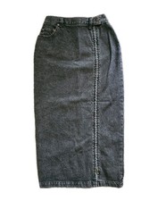 Vintage RALPH LAUREN POLO COUNTRY Denim Grey Skirt Long Pencil Full Zip SIZE 6