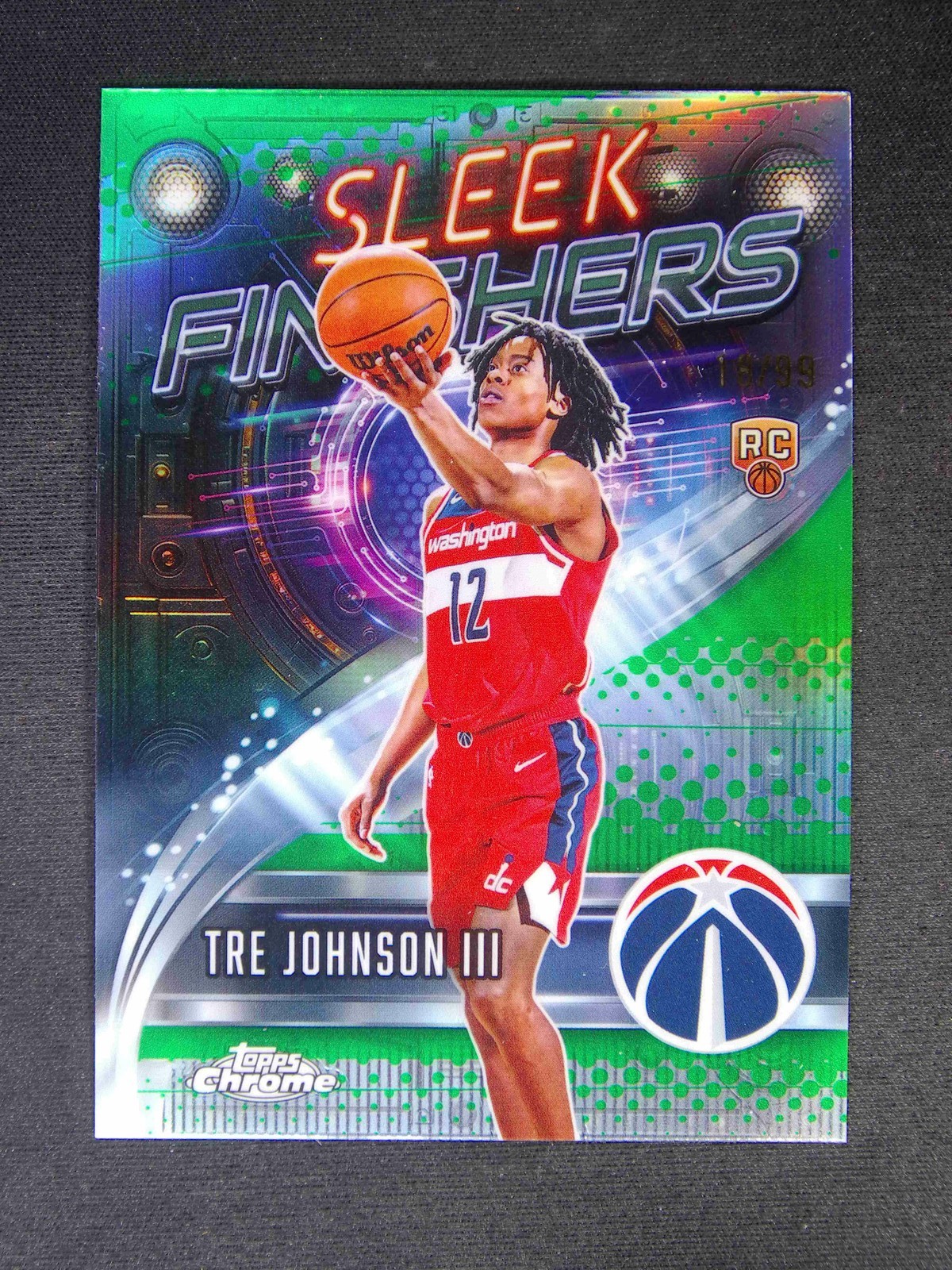 2025-26 Topps Chrome Tre Johnson III RC Sleek Finishers Green Refractor /99