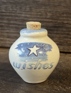 WISHES Mini Ceramic Jar With Positive Note Inside Cork Topper 2”