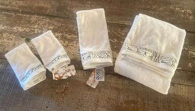 Eiffel Tower Towel -Embroidered Bath Towels Paris 4 Piece Bath  set  White  Hand