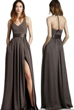 Vera Wang Gown Halter Top Sz 8 Bow Slit Formal Guest Elegant Designer Luxury
