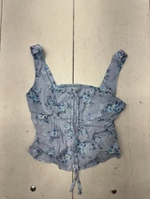 Shein Solid Light Blue Floral Print Corset Tank Top Womens size Small