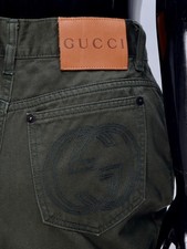 Women's GUCCI by TOM FORD Vintage GG Pockets Logo Wide Leg Green Pants Size 44