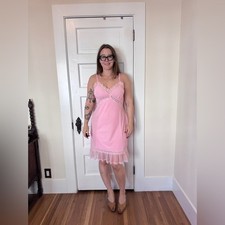 60s Vintage Pink Nylon Slip Dress Sz L