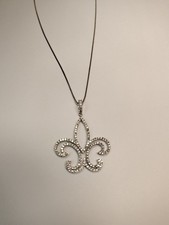 Sterling Silver Cubic Zirconia Fleur De Lis Pendant With Chain