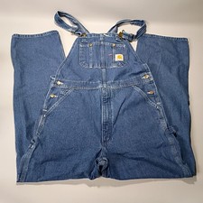 VTG Carhartt R07-DST Washed Denim Bib Overalls Men Workwear Cotton Blue Sz 36x34