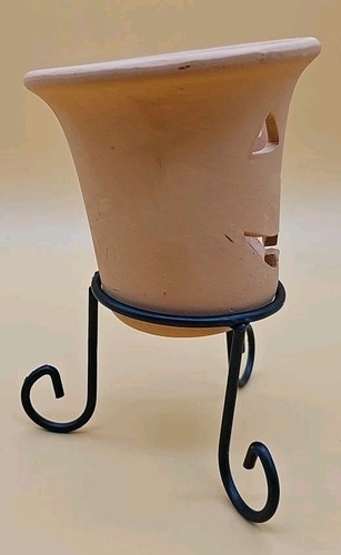 Jack-O-Lantern Tea Light Holder with Stand Terra-Cotta 8” Tall Pumpkin Halloween - Picture 2 of 8