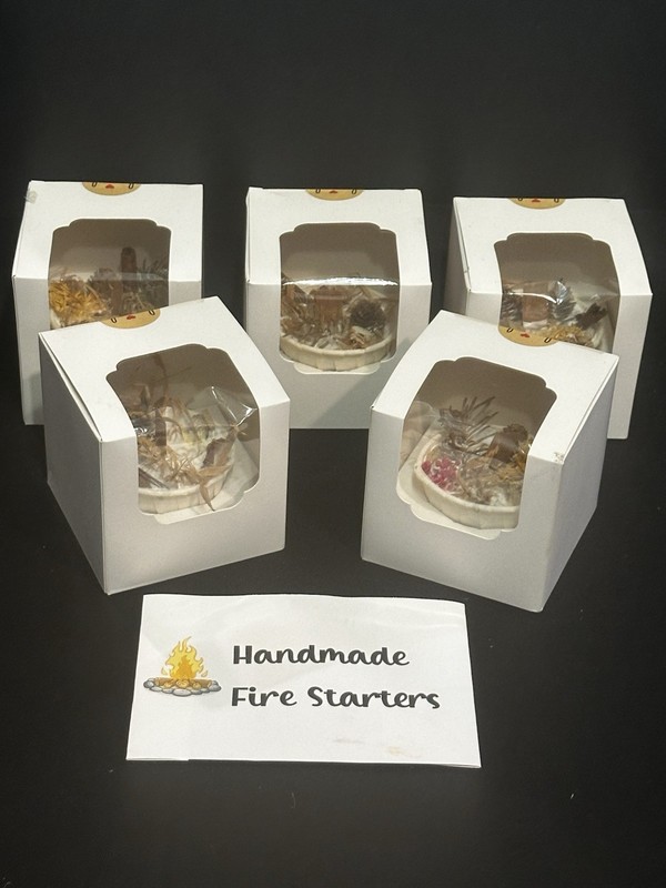 Lot of 5 Handmade Wax Fire Starters In Cupcake Gift Box. New!