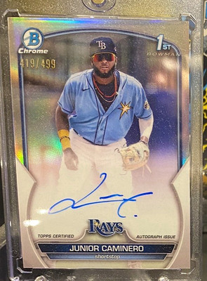 Topps 2023 Bowman Chrome Prospect Auto Junior Caminero RC Refractor /499