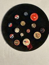 14 RARE ANTIQUE POLITICAL BUTTONS 13 W/PINS-PLUS BROOKLYN DODGERS BBALL PLAYER