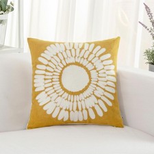 Yellow Decorative Throw Pillow Cover 18x18 Inch 1 Piece Embroidered Cotton