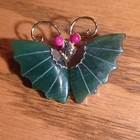 Vintage Jade Butterfly Red Coral Eyes Gold Tone Moth Bug Brooch Pendant Pin — photo 2