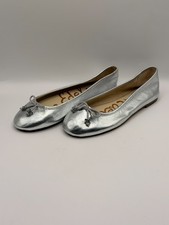 Sam Edelman Women's Felicia Luxe Emblem Silver Leather Bow Ballet Flats Sz 6