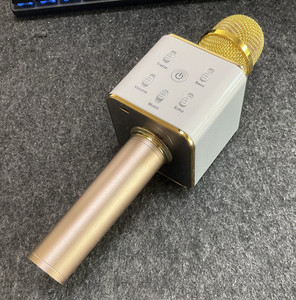 Handheld Karaoke Microphone w/ Built-In Speaker, USB, Echo/Volume, White/Gold