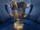 ANTIQUE FENTON COBALT BLUE CARNIVAL GLASS ORANGE TREE Chalice 6 in tall