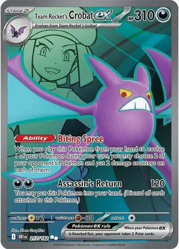 Team Rocket's Crobat ex - 217/182 - Ultra Rare Near Mint Destined Rivals