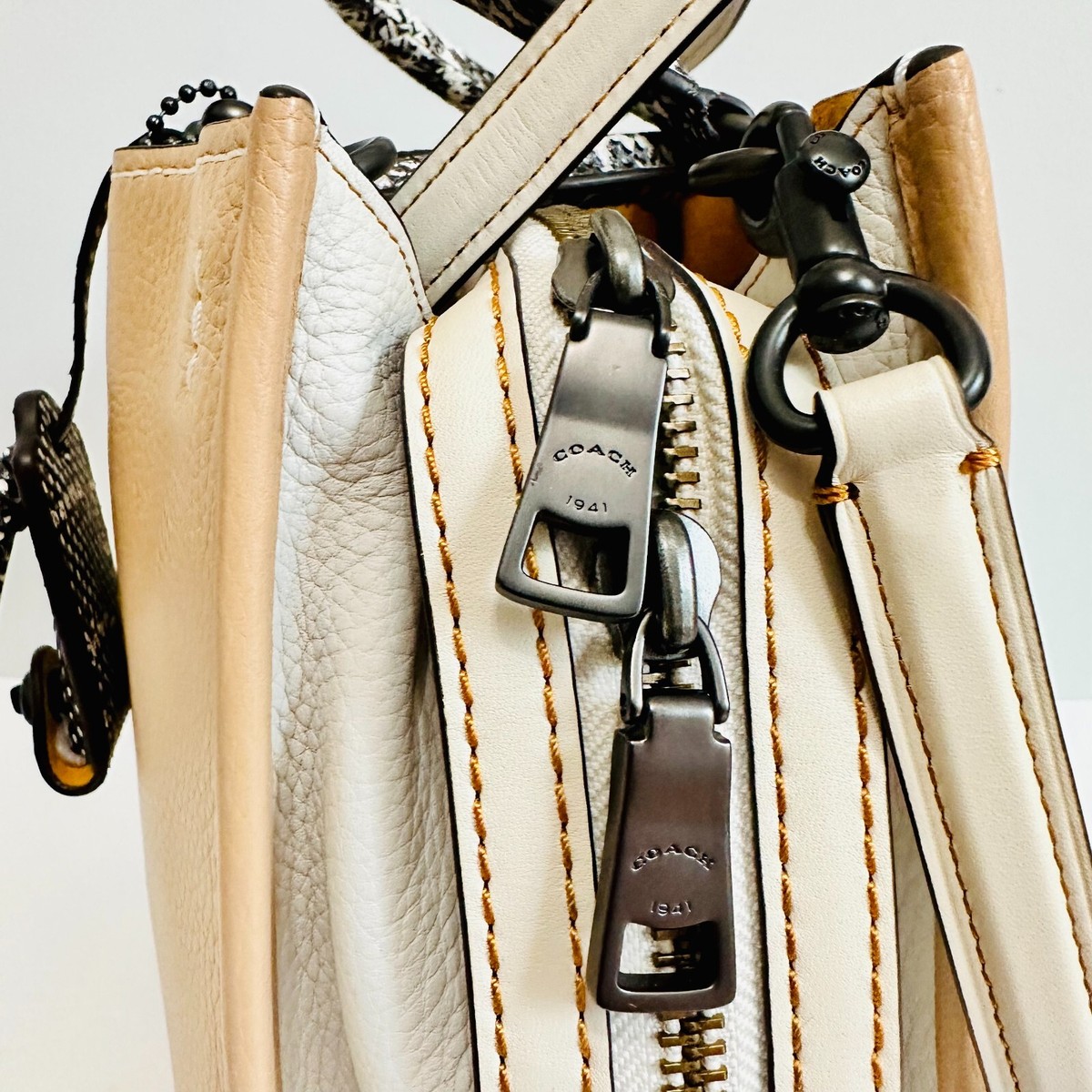 AUTHENTIC COACH ROGUE WITH COLORBLOCK PYTHON DETAIL SATCHEL W DUST