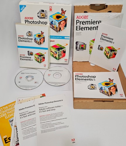 ADOBE Photoshop Elements 6 & Premiere Elements 4 w/Box, Docs & 2 Related Books - Picture 2 of 11