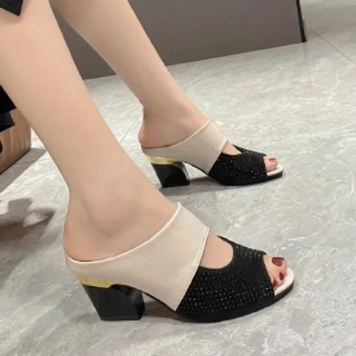 Damen Sandalen Eckiger Absatz Pumps Mode Sommer High Heels Pantoletten Hausschuhe Schuhe - Bild 9 von 21