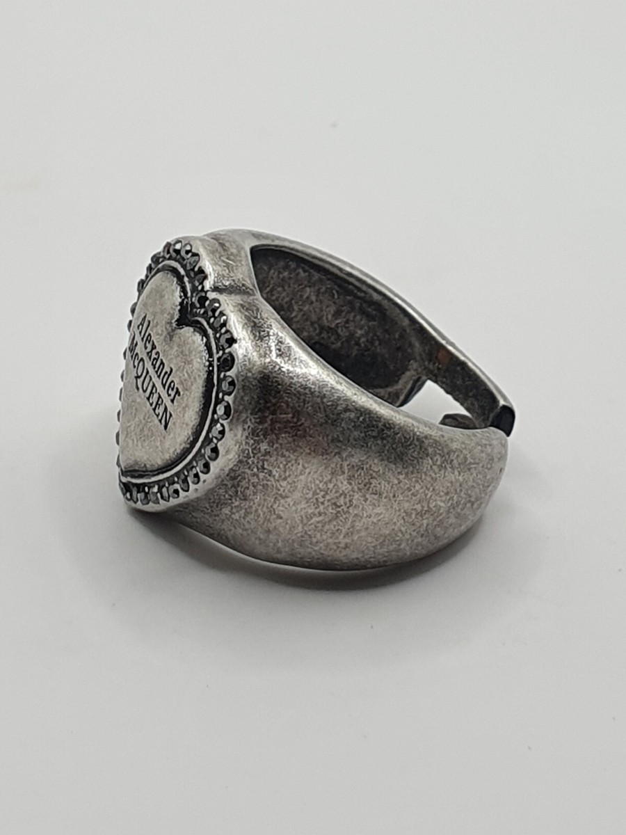【ALEXANDER MCQUEEN】BIG Sale★ANTIQUE SILVER リング Alexander Mcqueen Antique Silver Tone Crystal Heart Ring