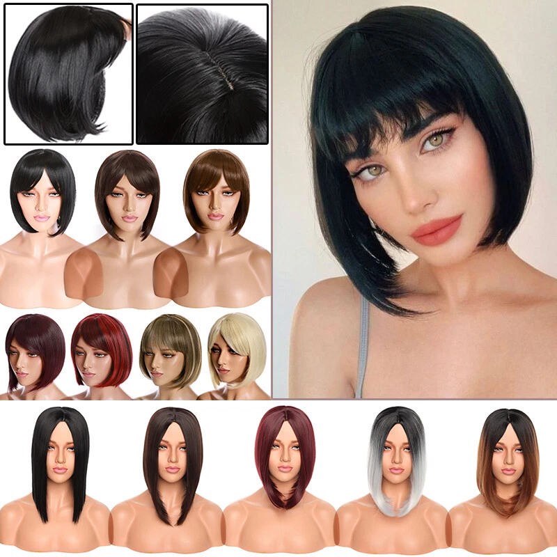 Natural Short Bob Wigs Straight As Human Hair Wig with Bangs Women