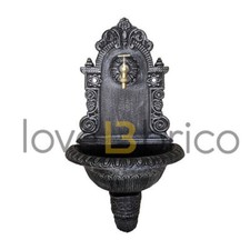 Fontana A Parete In Ghisa Da Esterno A Muro H 75 Con Rubinetto In Ottone Grigia