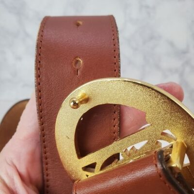 Christian Audigier Belt S/M Brown Leather Skulls Roses Gold  display picture 1