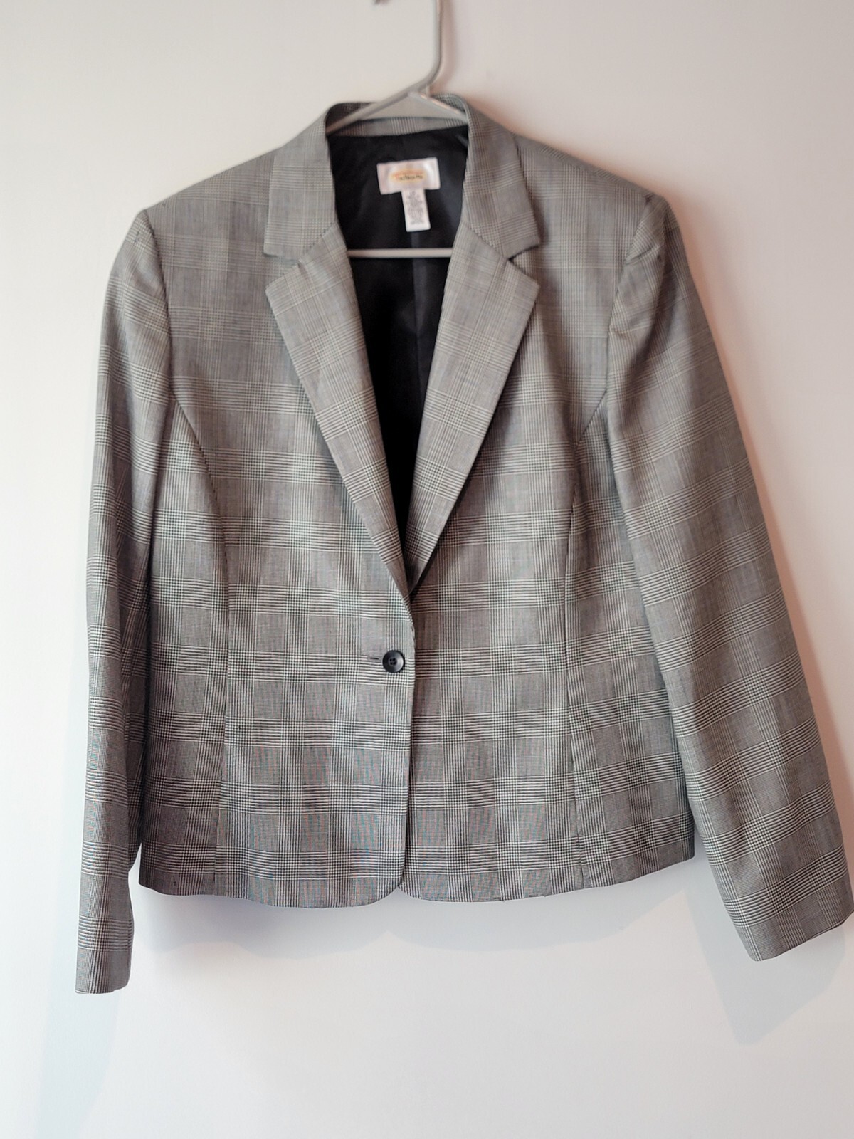 Talbots Vintage Houndstooth Blazer Jacket Preppy Size 12 Petite Black White 0003