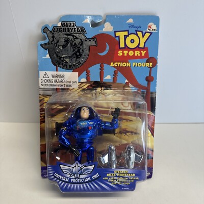 VTG 90s Toy Story Stealth Buzz Lightyear Chrome Blue Thinkway Toys NEW Figure
