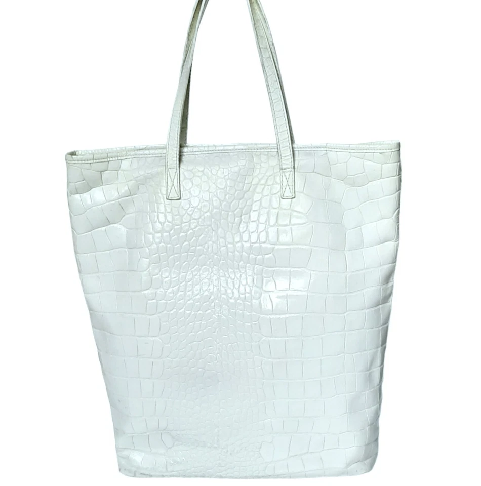 Bolso de Mano ROBERTO CAVALLI Croc Cuero Blanco Repujado Alto Mercado Shopper Foto 2 de 4