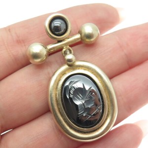 Authentic NR NANCY & RICE 925 Sterling Silver Gold Plated Real Hematite Gem Warrior Brooch