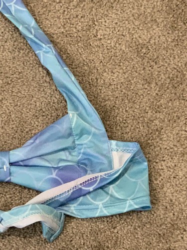 Girls Blue Mermaid Print Bikini 2 Piece SwimSuit Size 9-10 AS150 Halter Tie - Picture 15 of 17