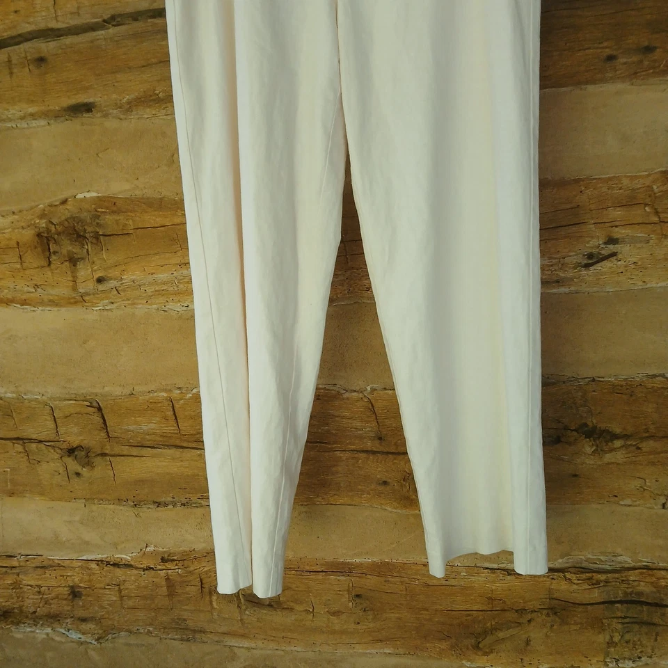 Pantalones para mujer The Limited pierna ancha cintura alta forrados mezcla de lino blancos talla 8 Foto 3 de 4