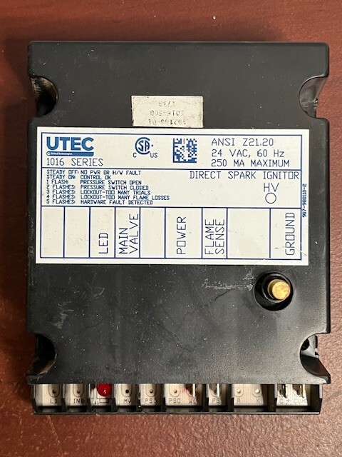 UTEC ANSI Z21.20 1016 SERIES DIRECT SPARK IGNITOR 24 VAC 60 HZ 250 MA