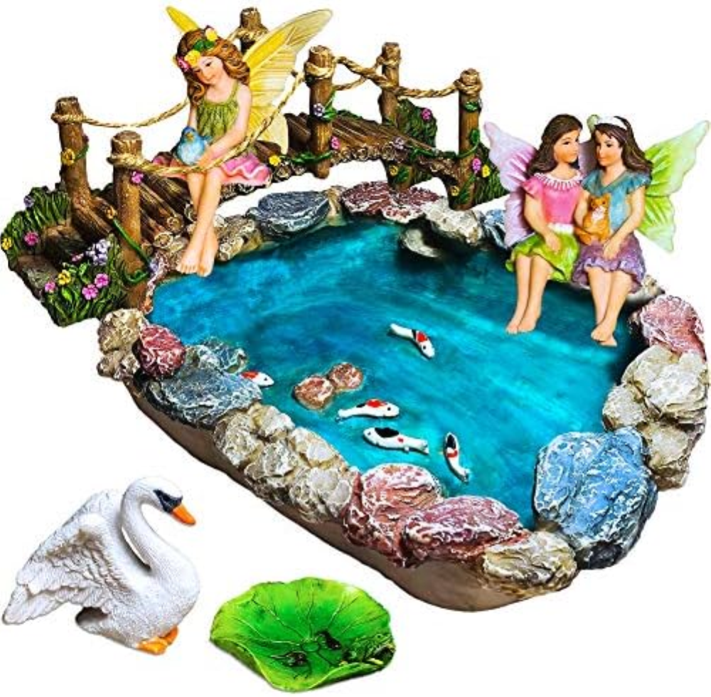 Mood Lab Set di 6 statuette e accessori per laghetto da giardino delle fate con