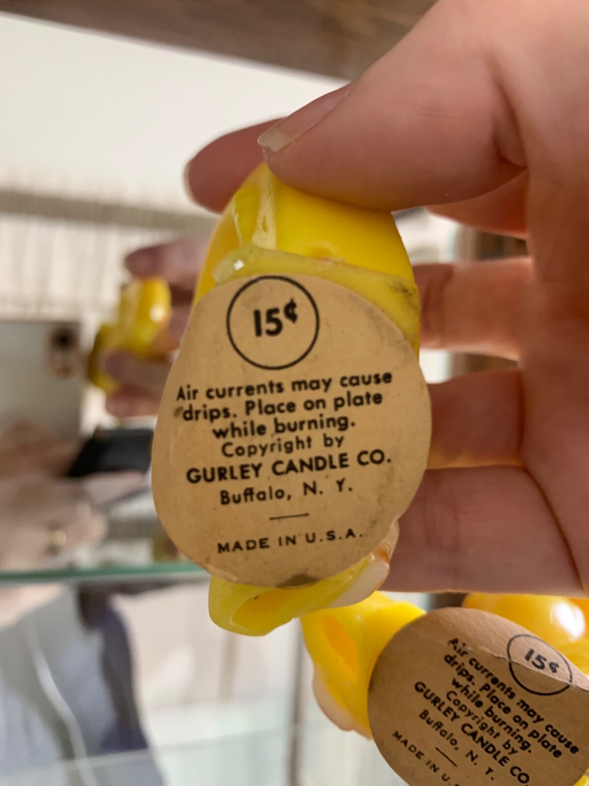 Vtg GURLEY NOVELTY CO. candle SLEEPING ANGEL ON YELLOW MOON, 3 " TALL