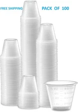 New Plastic Graduated Medicine Cups 1 oz - (Pack of 100) Free Shipping !