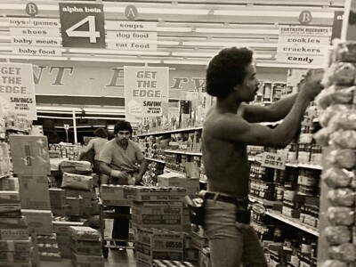 (Aq) 8X10 Photograph Shirtless Man Stocking ALPH BETA Supermarket Artistic Clear