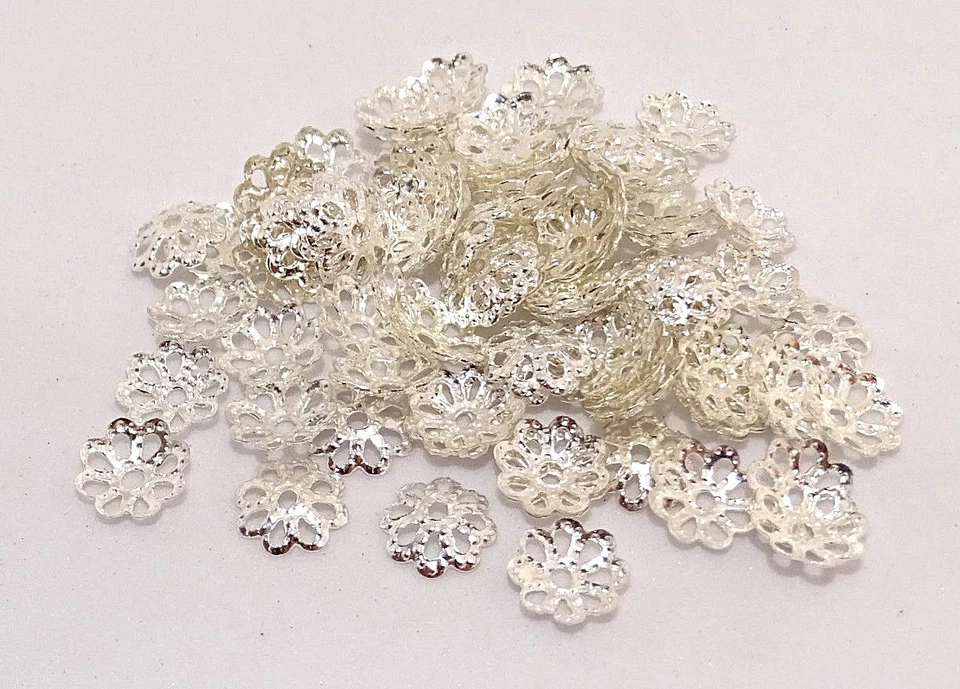 Perlenkappen 6 mm silber gold bronze copper black Blume Spacer Schmuck Endkappe - Bild 1 von 1
